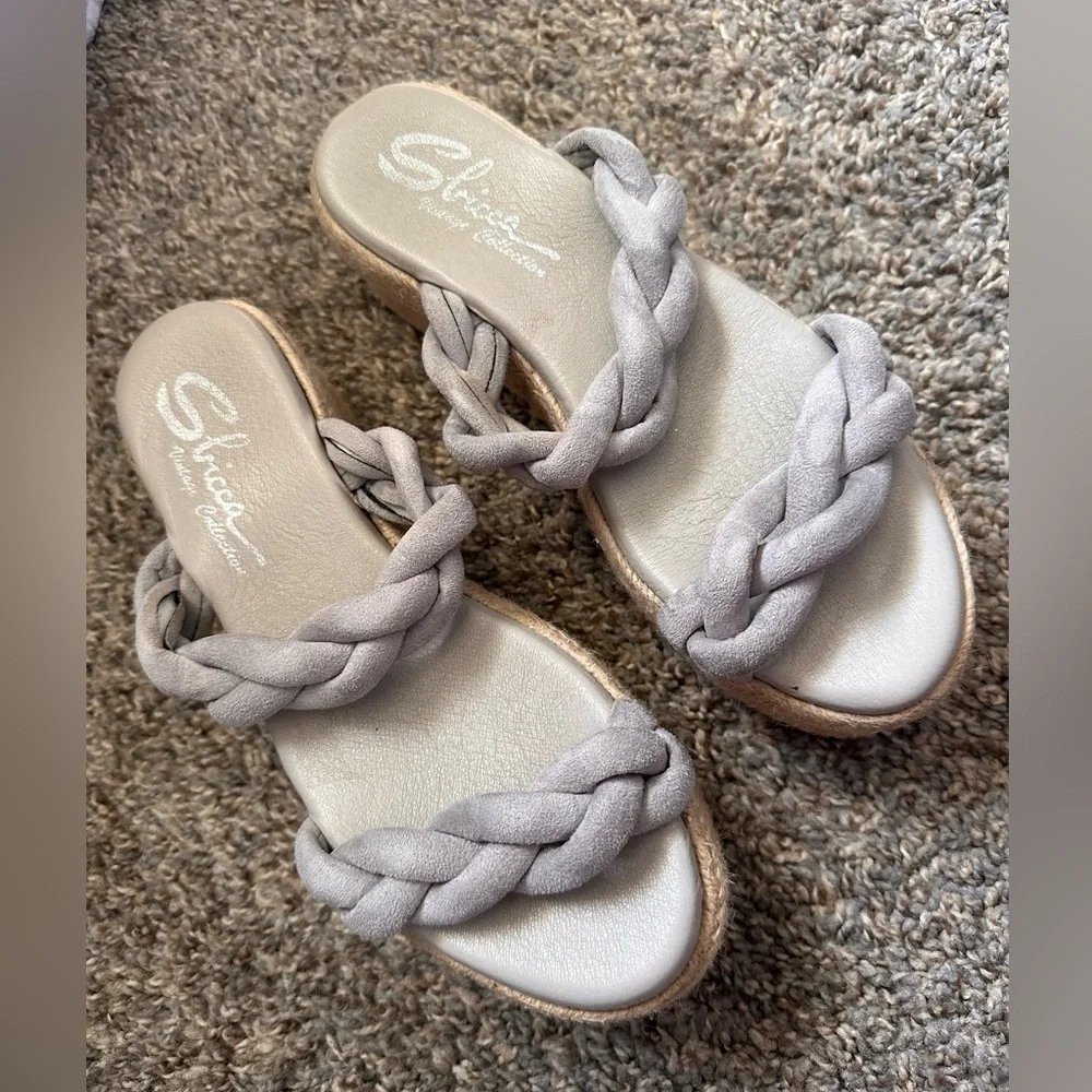 Sbicca Braided Gray/Lilac Espadrille Platform Sandal Size 7.5